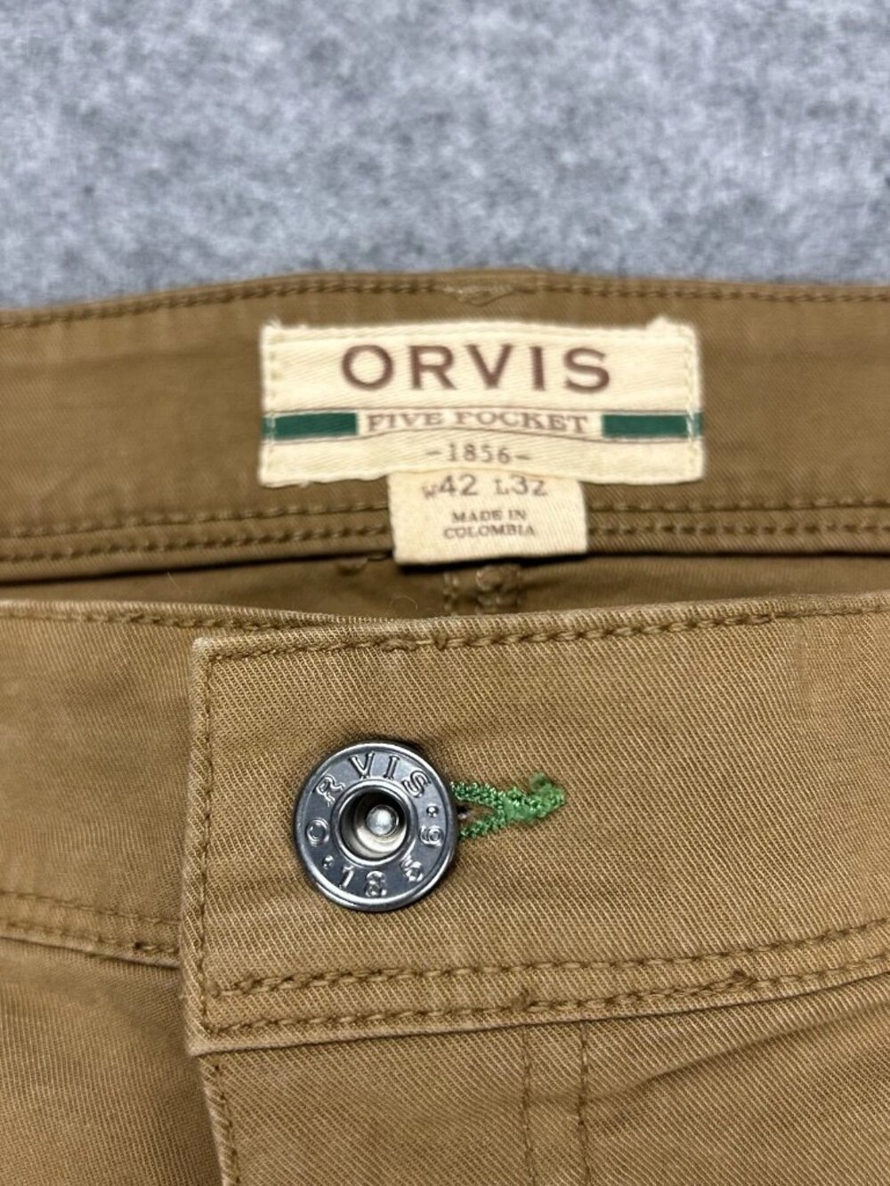 Orvis 1856 5-Pocket Pants Mens 42x32 Brown Twill Stretch Flat Front Straight Leg - Picture 6 of 15